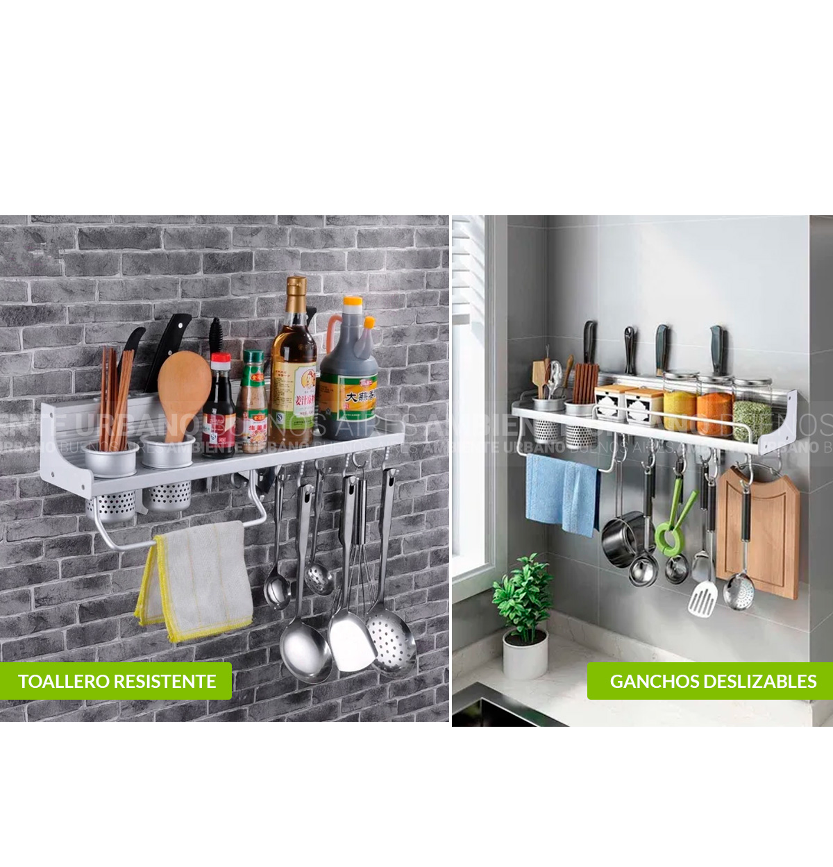 Ambiente Urbano - Organizador De Cocina Aluminio Con Perchas Y Barral